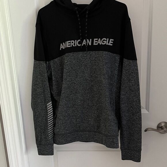 American Eagle Outfitters Flex Black and Gray Men's Hoodie Front Kangaroo Pocket - Picture 1 of 9